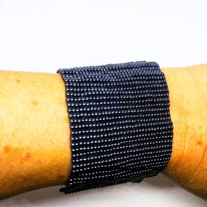 Handmade beaded cuff bracelet hematite color